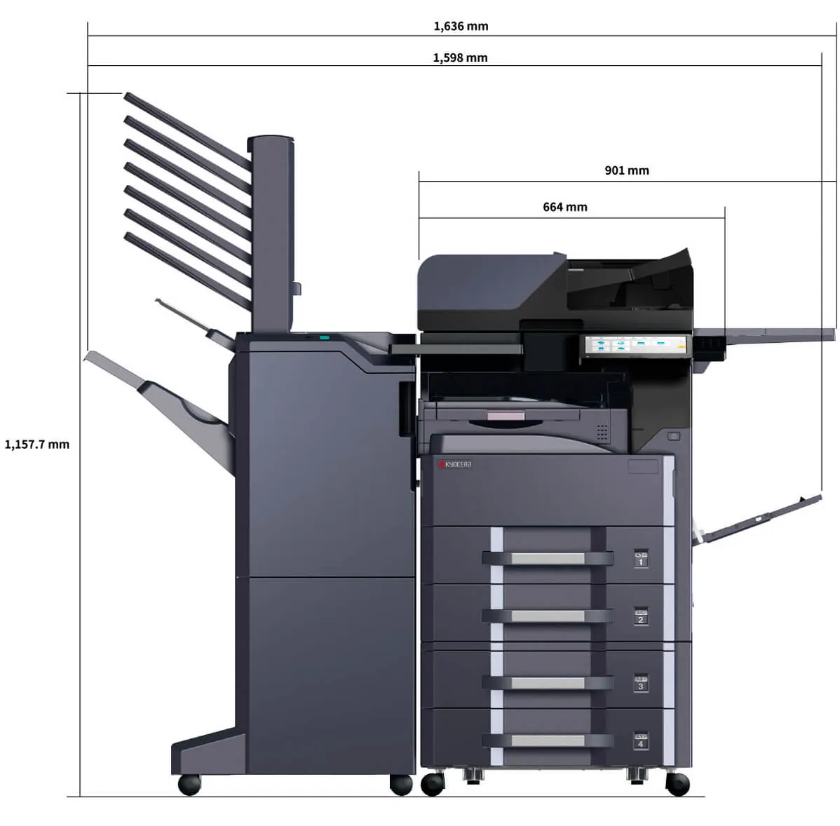 Dimensional drawing Kyocera TASKalfa MZ4000i + DP-7170 + PF-791 + DF-791 + MT-730 + NK-7120